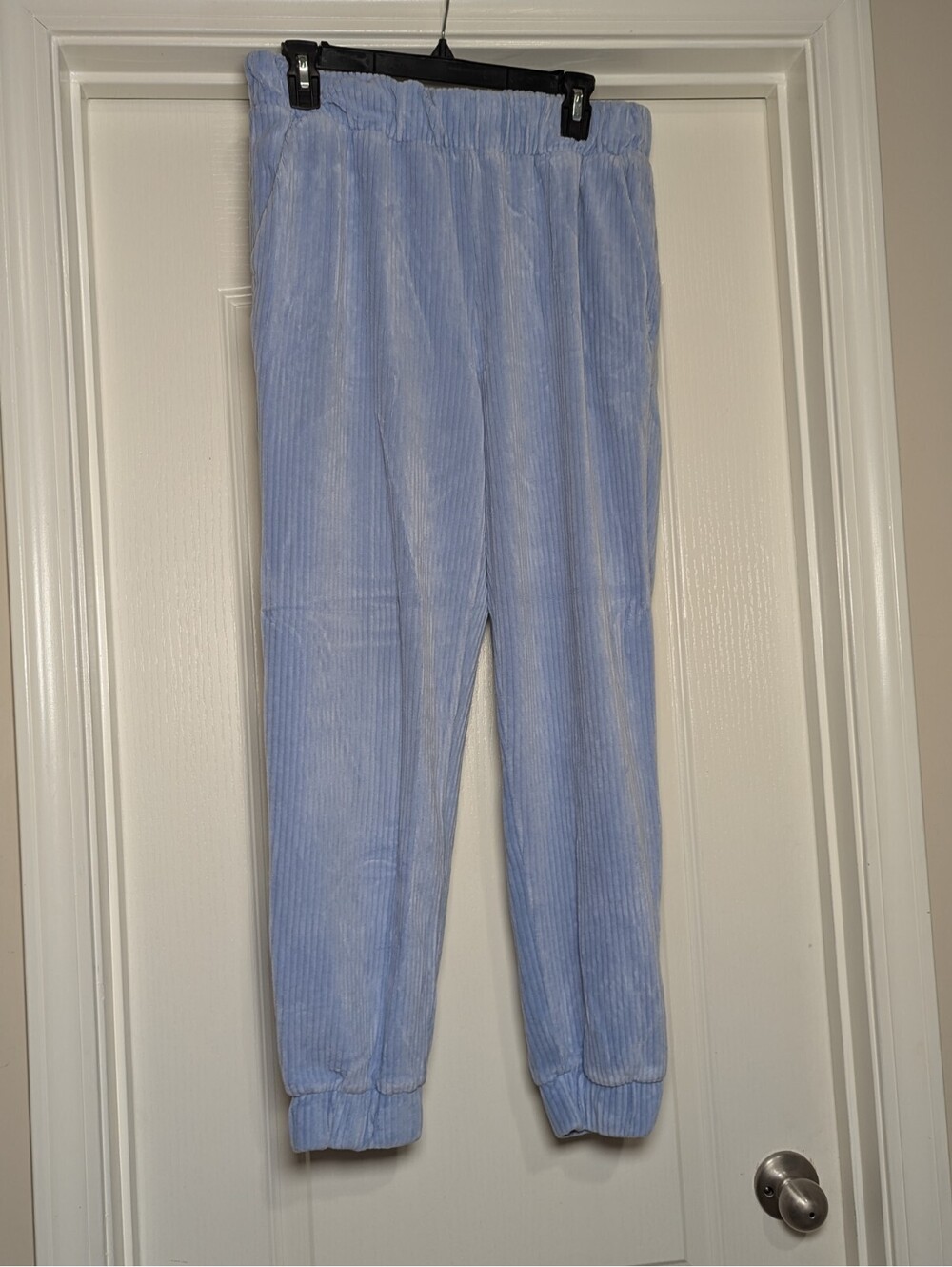 Blue Joggers Ribbed Thick Elastic Waist Women's Size Medium Pockets